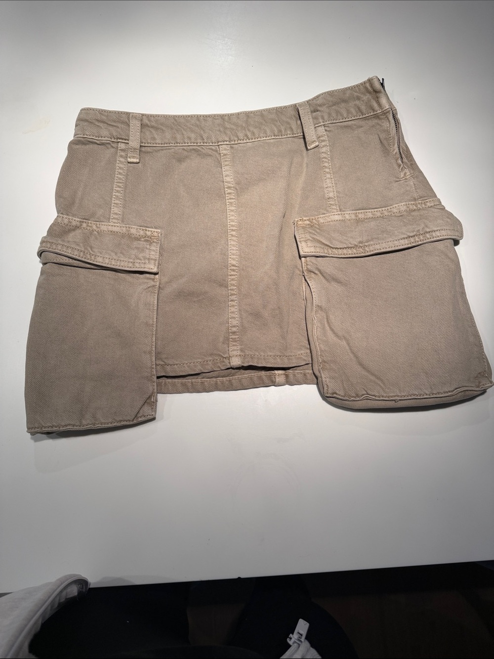 Divided Beige Utility Pocket Mini Skirt